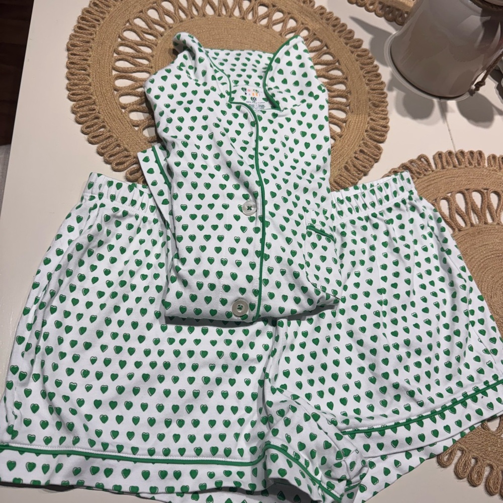 Roller Rabbit White and Green Heart Pajama Set